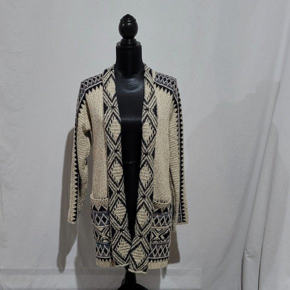 Lucky Brand Sweaters - Maxi sweater Lucky Brand cardigan beige blue Southwest long sweater coat boho